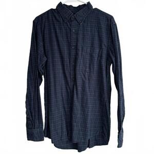 Uniqlo 100% Cotton Flannel Checked Shirt Navy Red White Stripe Medium